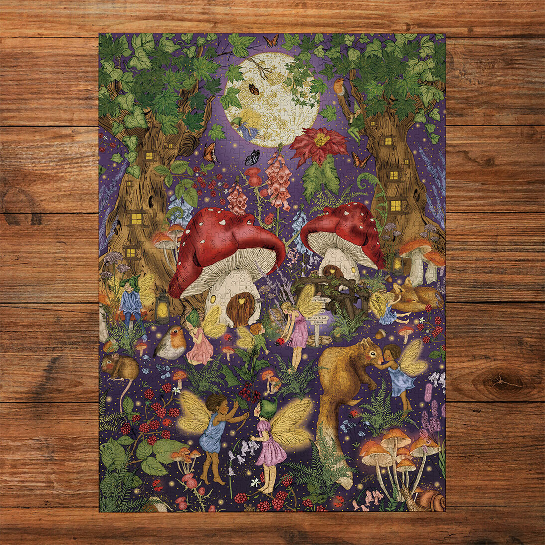 Gibsons The Art File Fairytale 1000 Piece Jigsaw Puzzle for Adults made up on wooden table