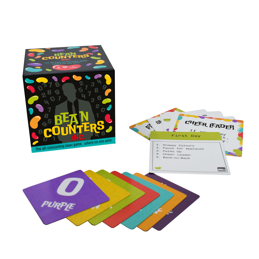 Bean Counters Inc. Card Game box with inside content