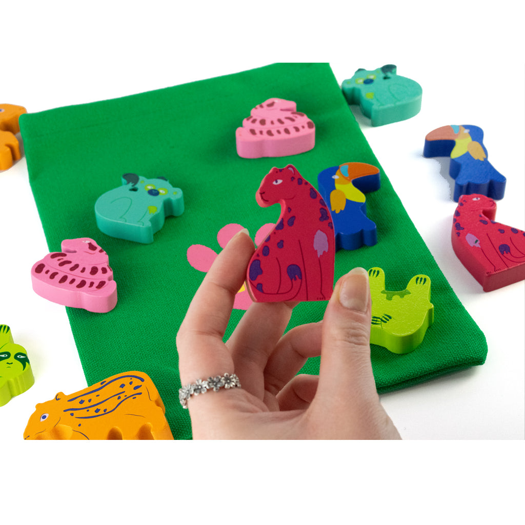 Grab Bag Jungle Game inside content wooden aniimals