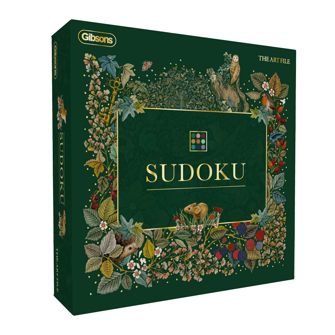 Gibsons The Art File Sudoku Green box with decorative cover on a white background