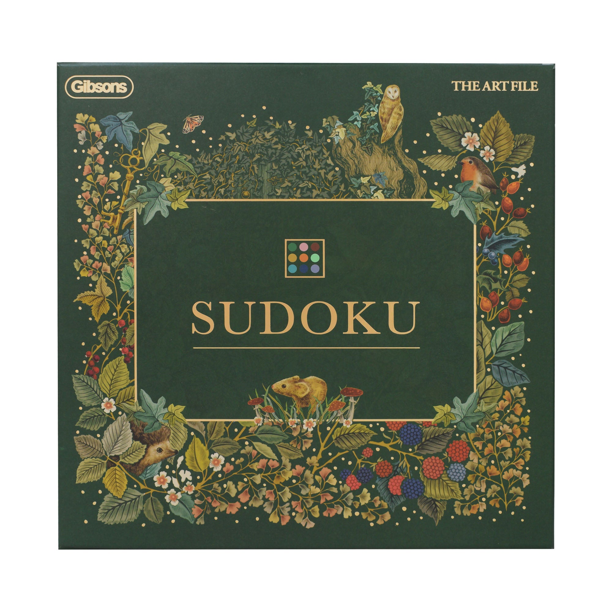 Sudoku book cover with nature-themed design and Gibsons branding