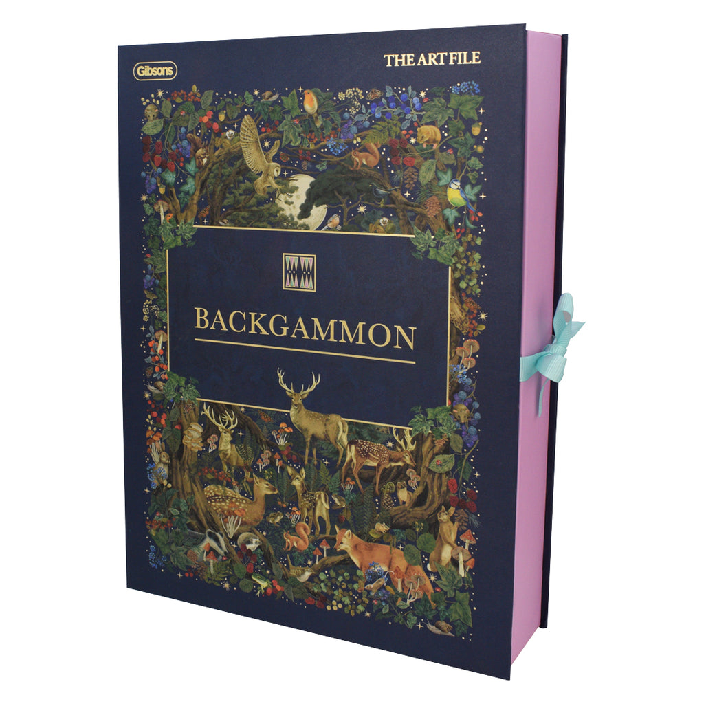 Backgammon set packaging with decorative cover and visible brand logo