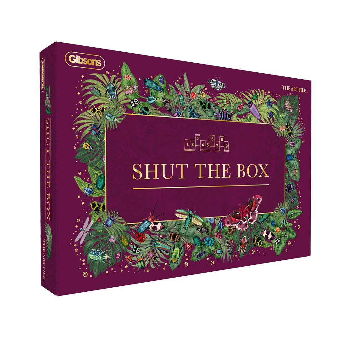 Gibsons Shut the Box game box with decorative cover and brand name.