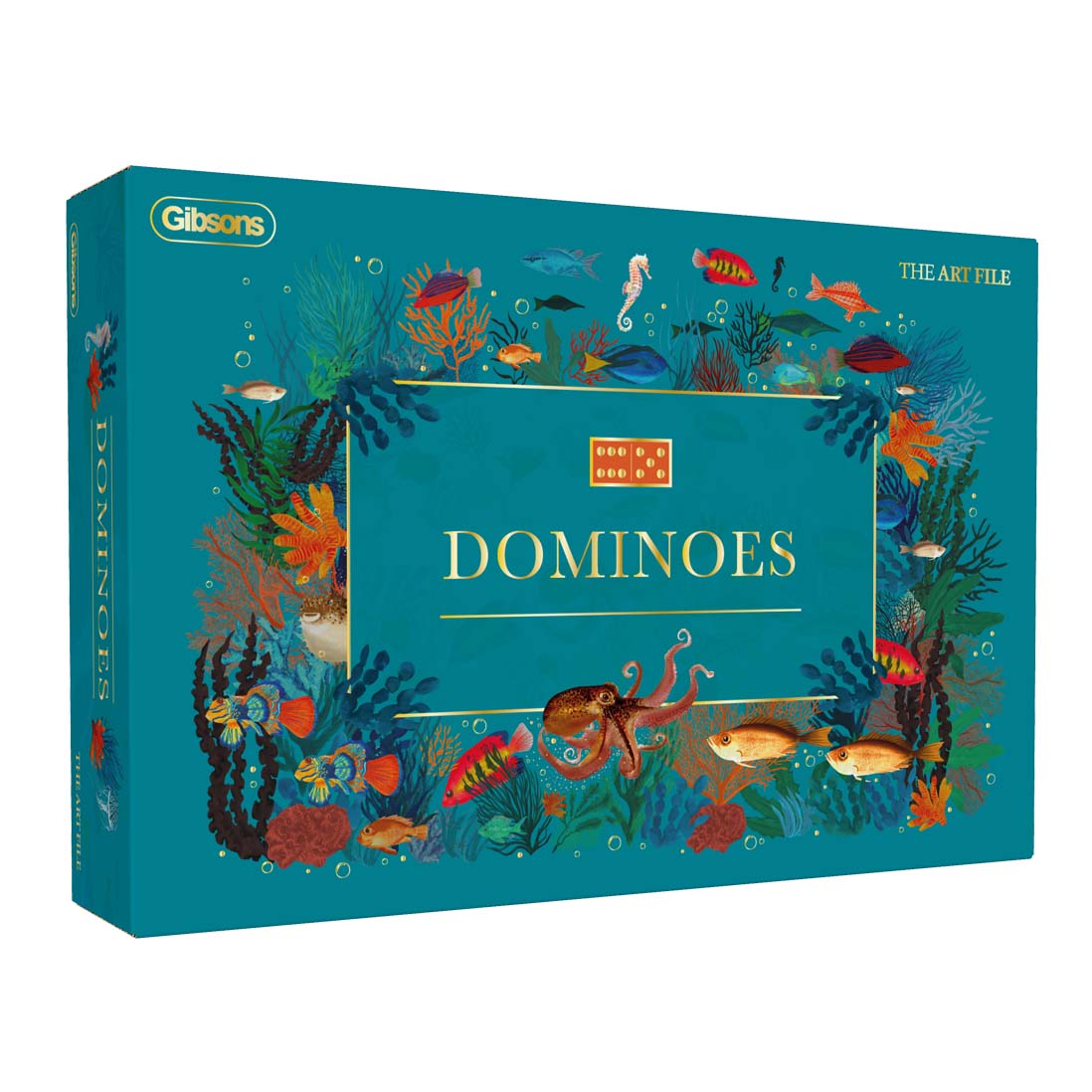 Gibsons The Art File Dominoes game box with underwater scene design
