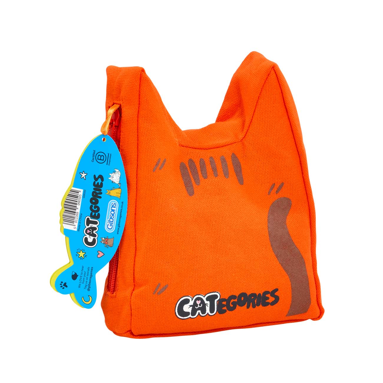 Orange bag with handprints and 'CATEGORiES' branding on a white background