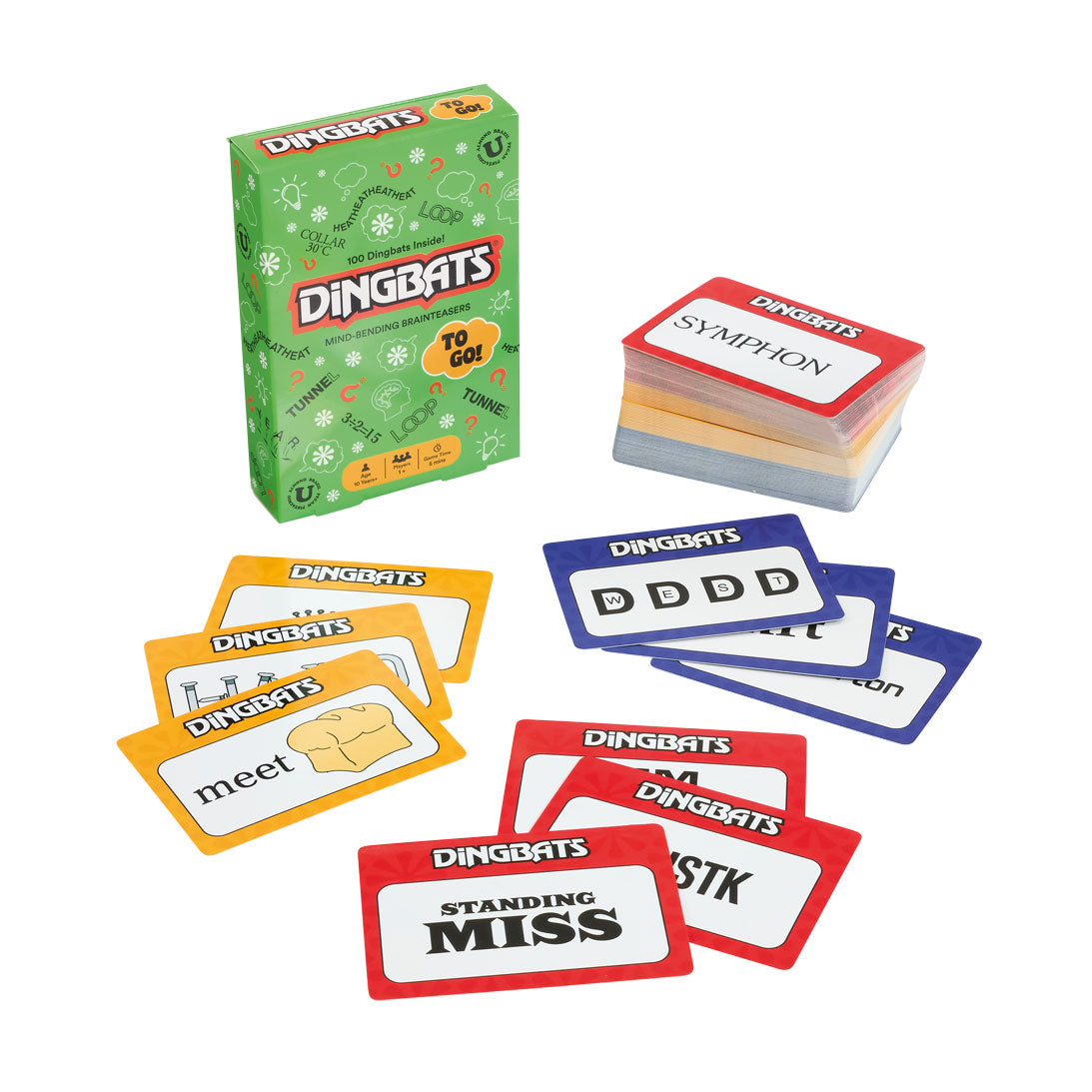 Dingbats game cards and packaging on a white background