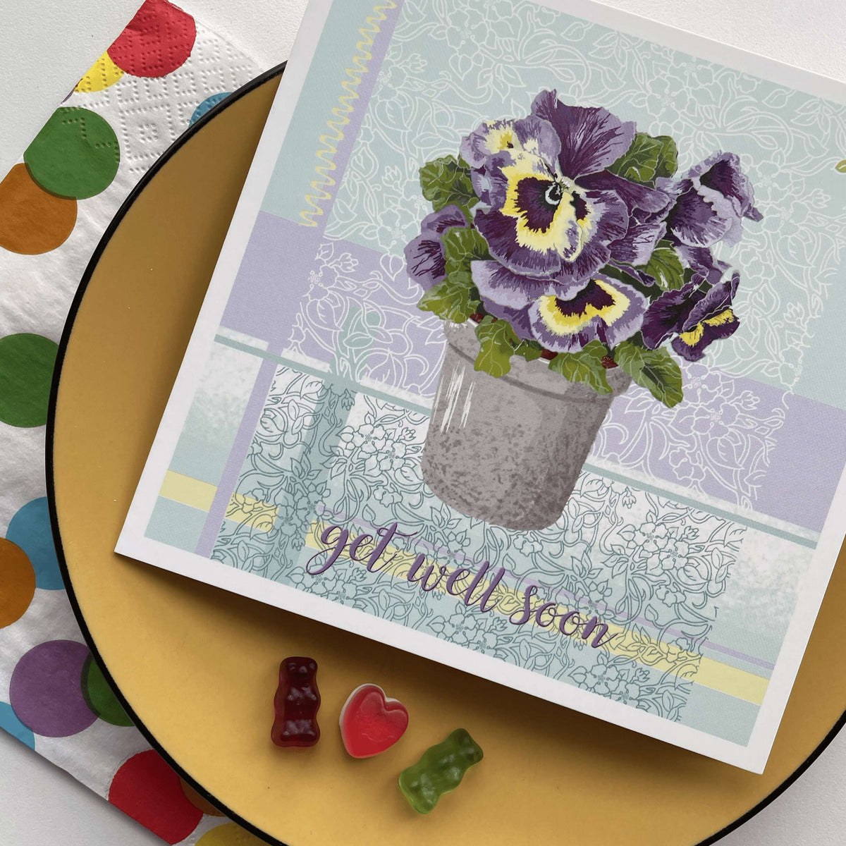 Pansy Pot Get Well Soon Card