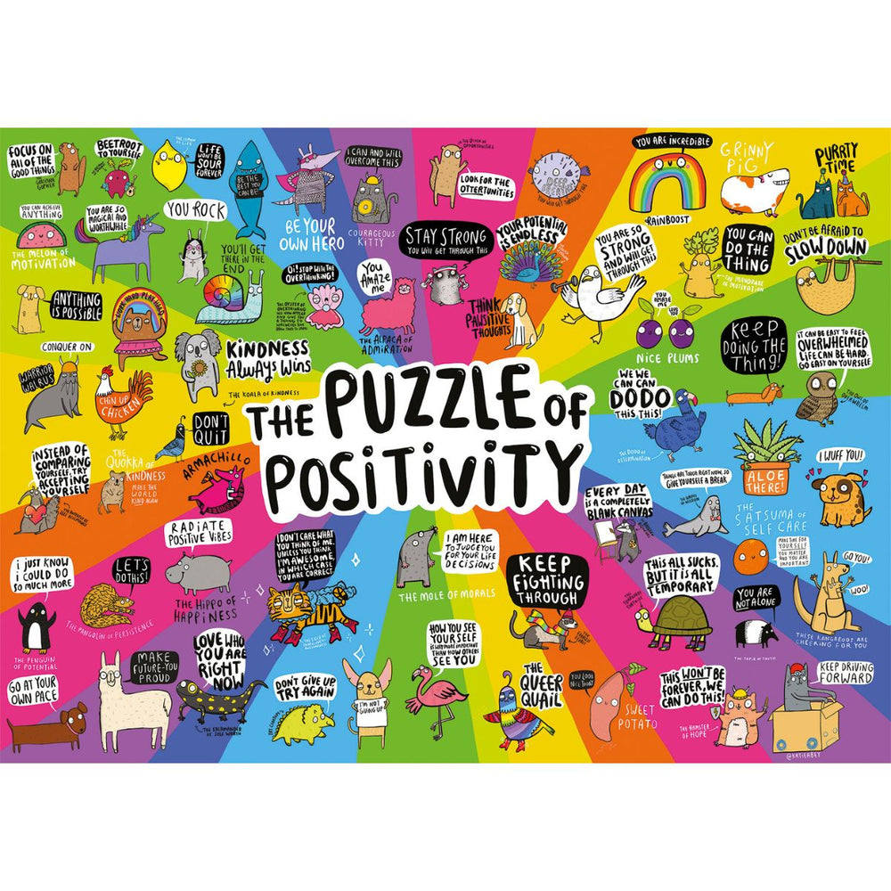 Puzzle of a bunch of cartoon animals and affirmations