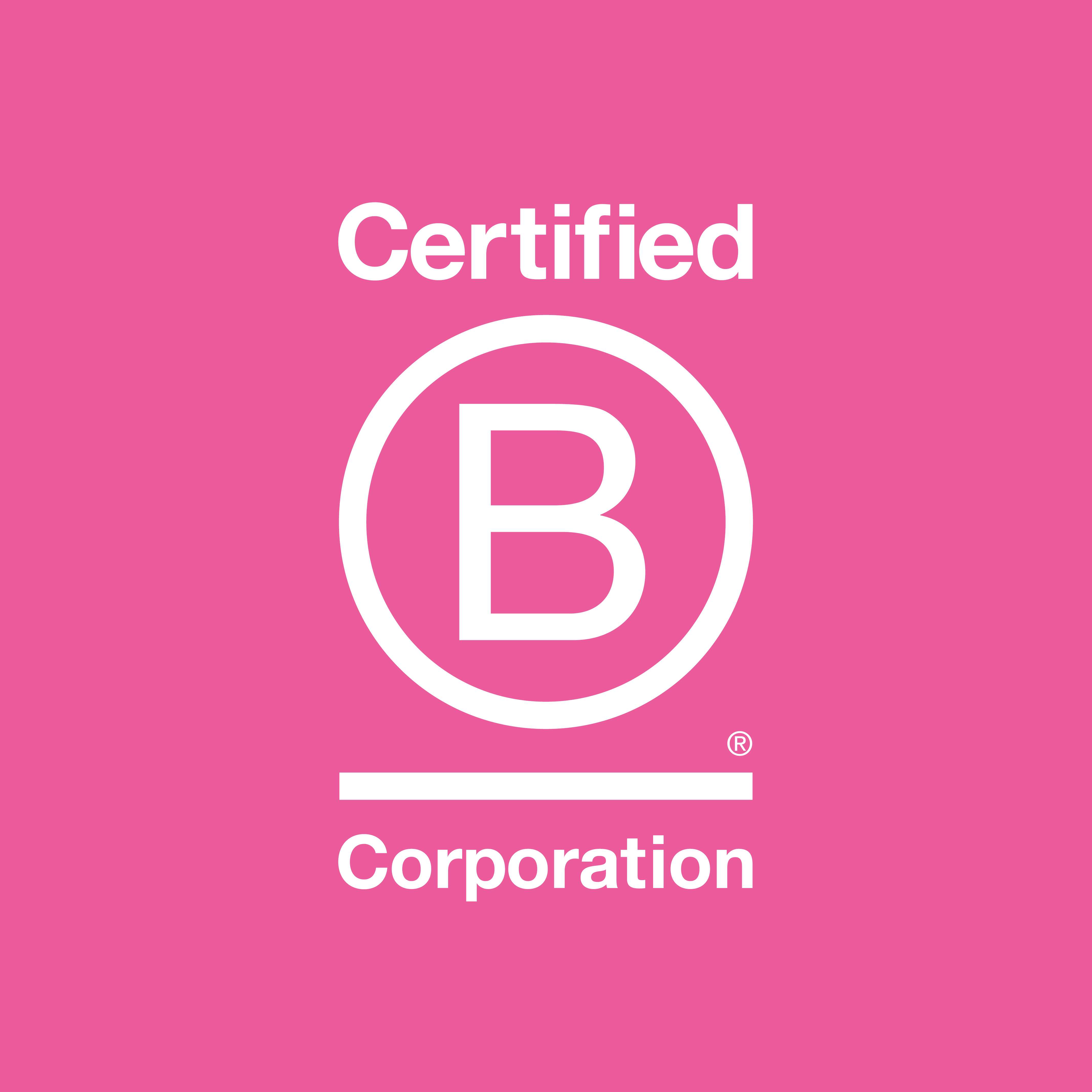B Corporation certification logo on a pink background