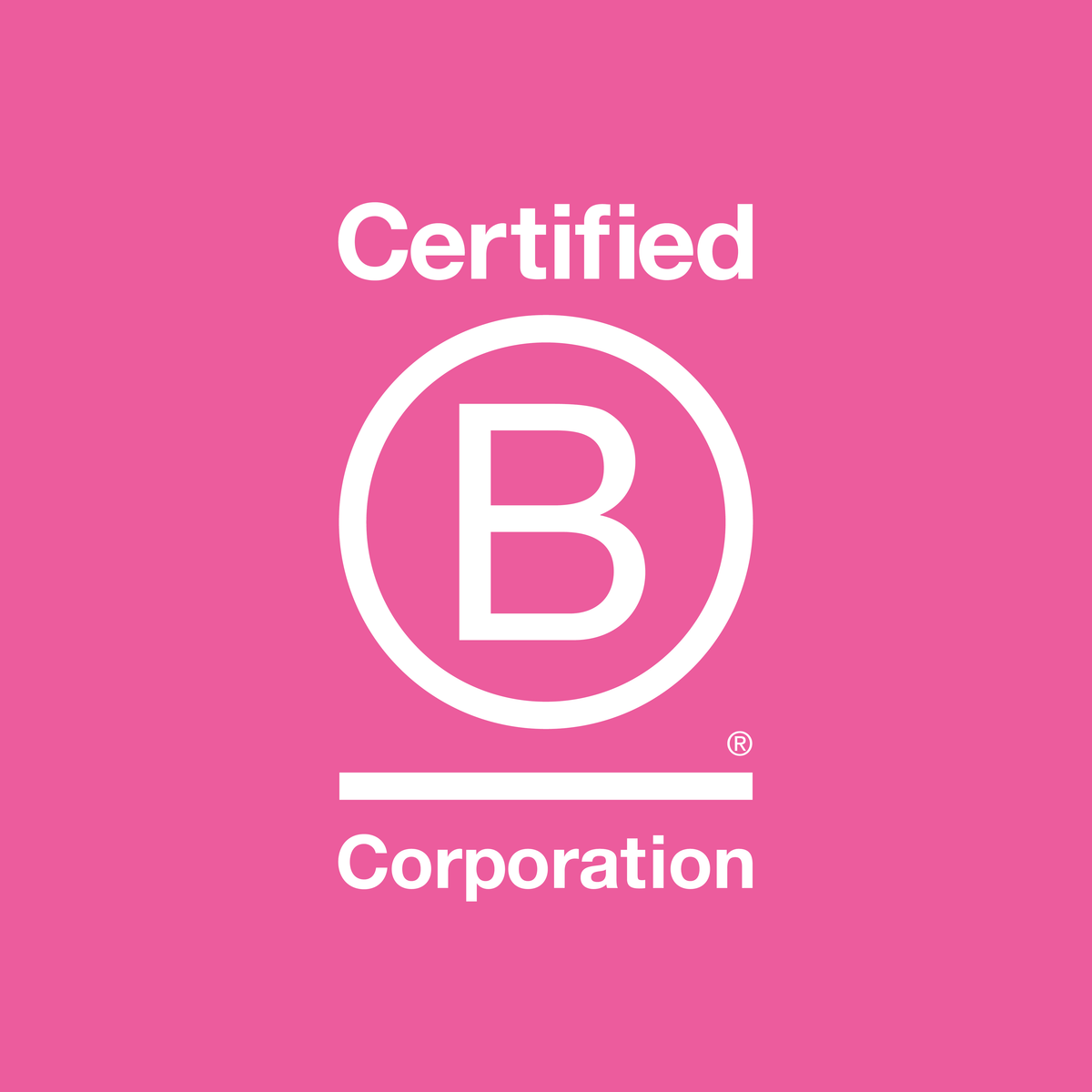 B Corporation certification logo on a pink background