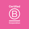 B Corporation certification logo on a pink background