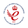 Logo for The King's Awards for Enterprise Sustainable Development 2025 with a red 'E' and crown on a white background.