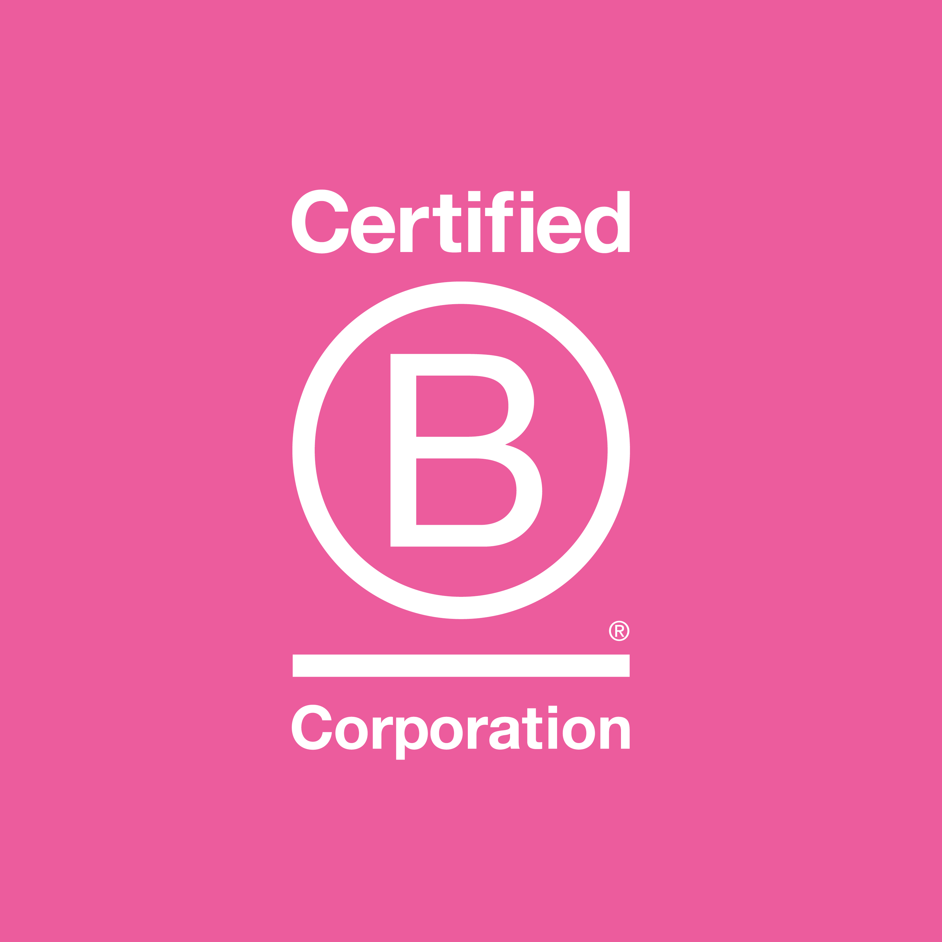 Certified B Corporation logo on a pink background