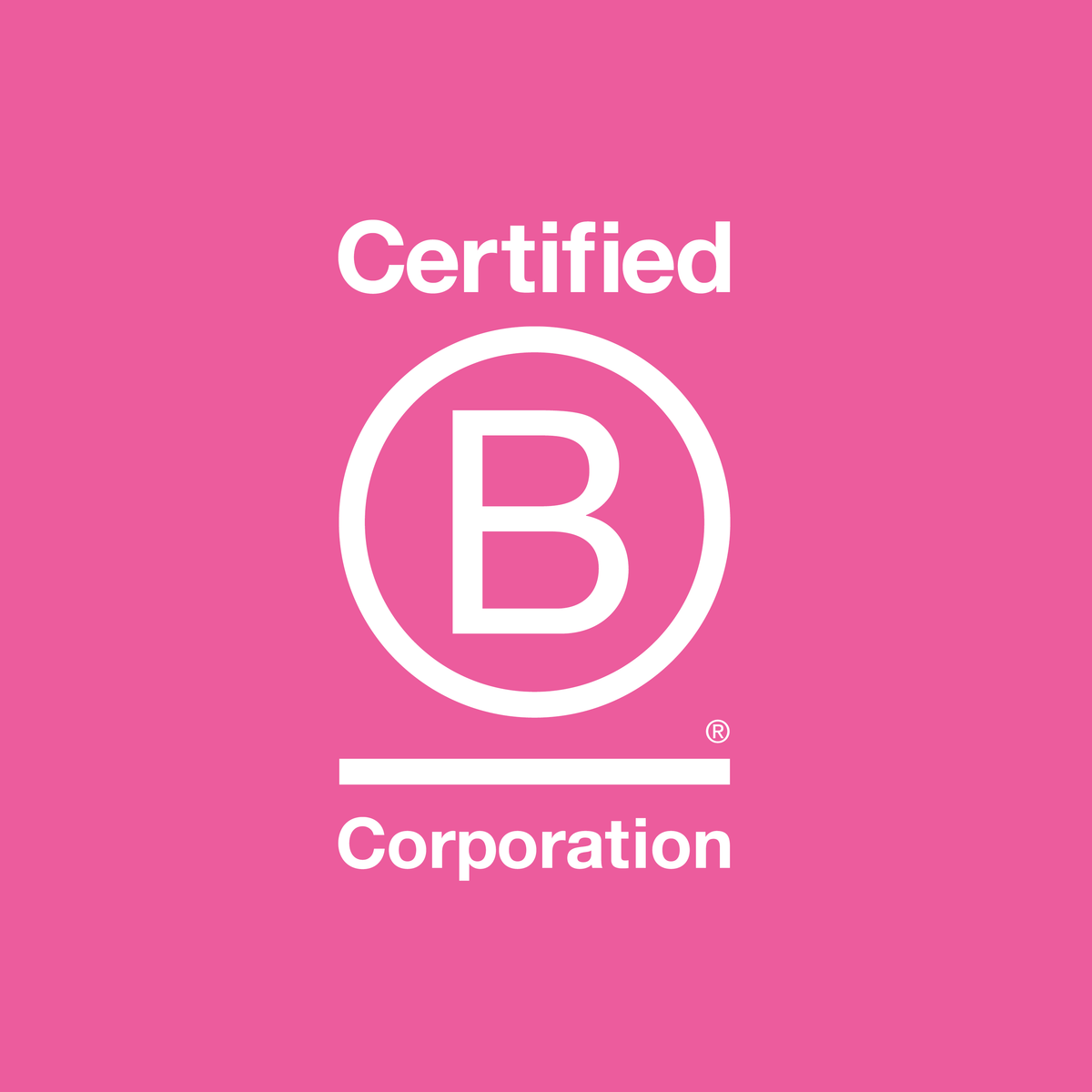 Certified B Corporation logo on a pink background