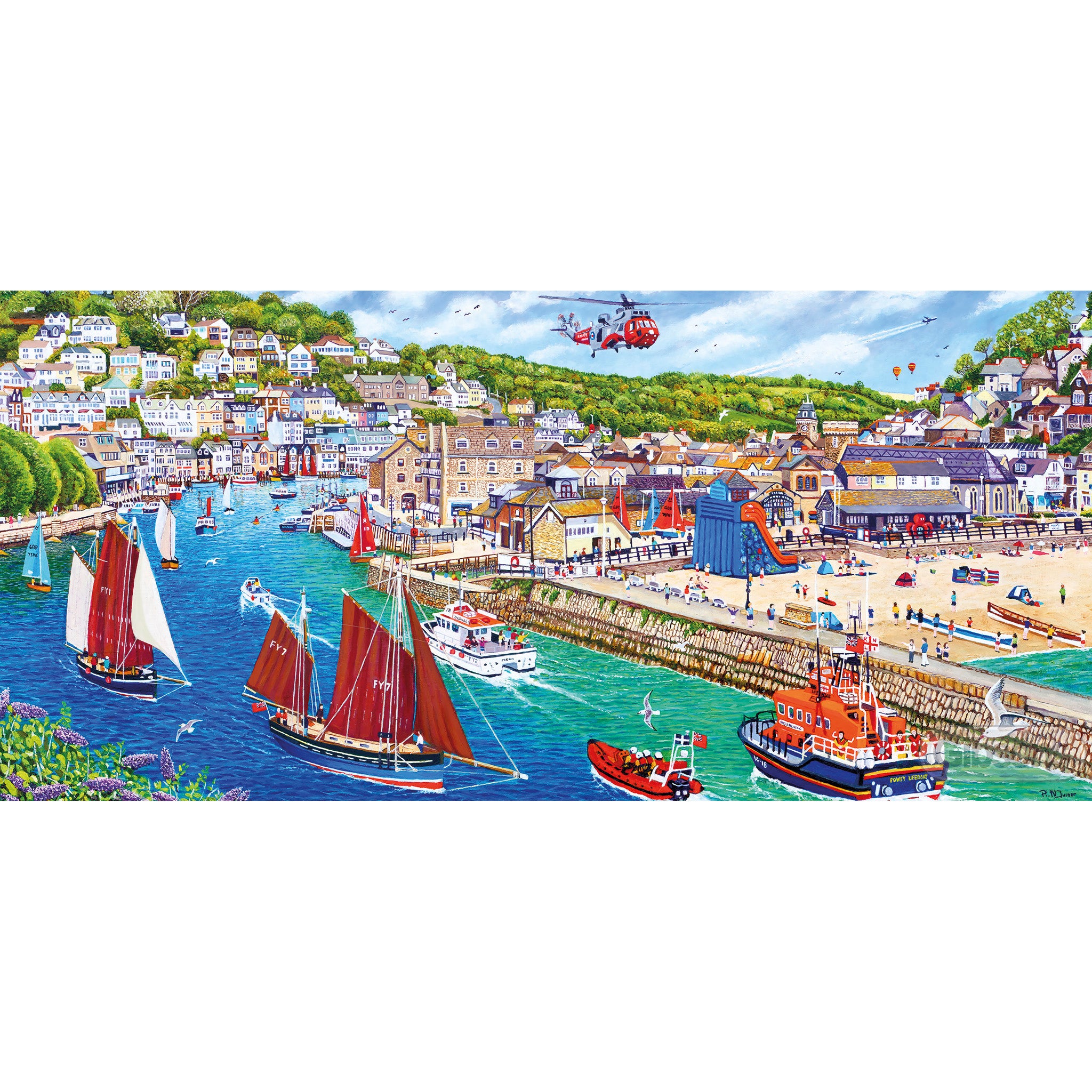 looe harbour 636 piece panoramic jigsaw puzzle by gibsons games