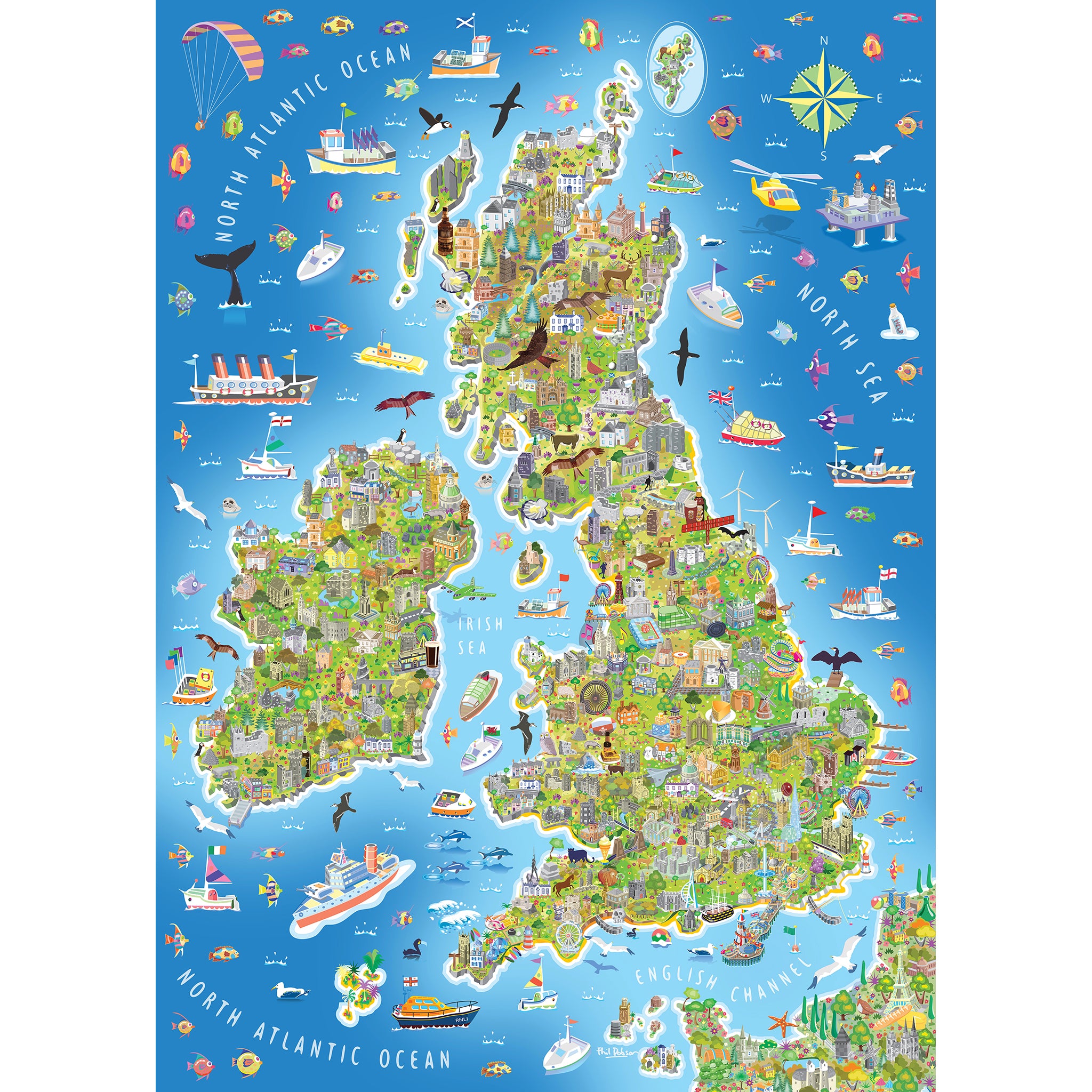 Great Britain & Ireland Jigmap 250 XL piece puzzle by Phil Dobson, by gibsons games