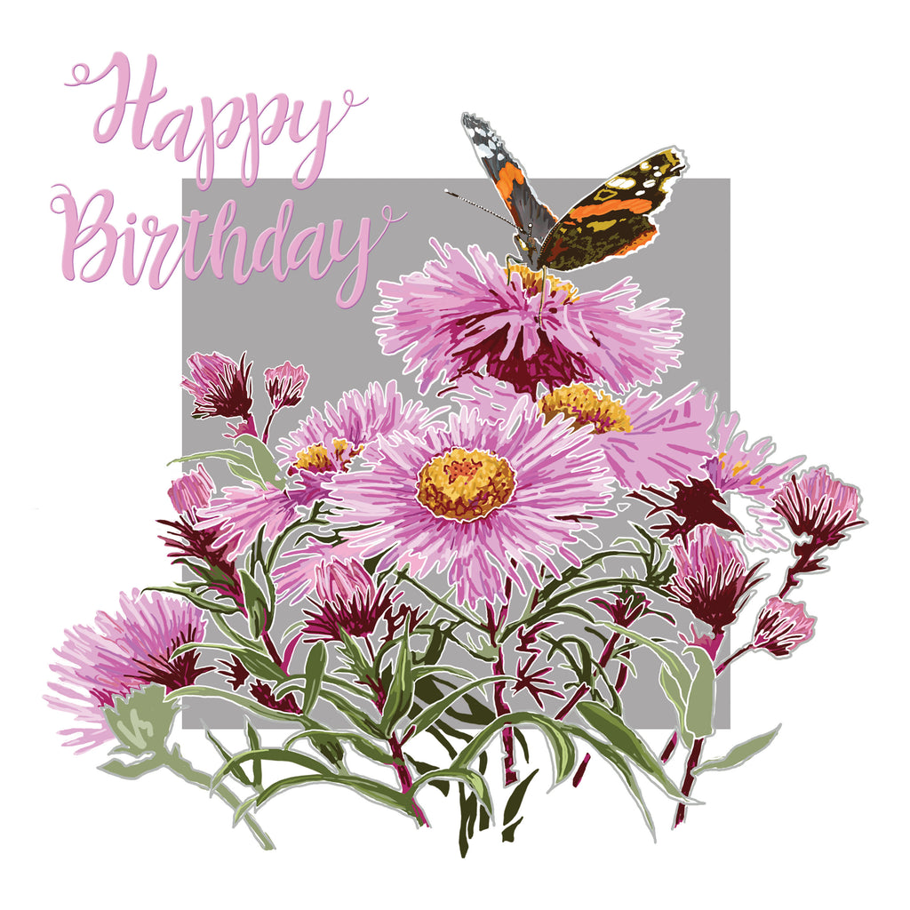 Butterfly on Asters Birthday Card