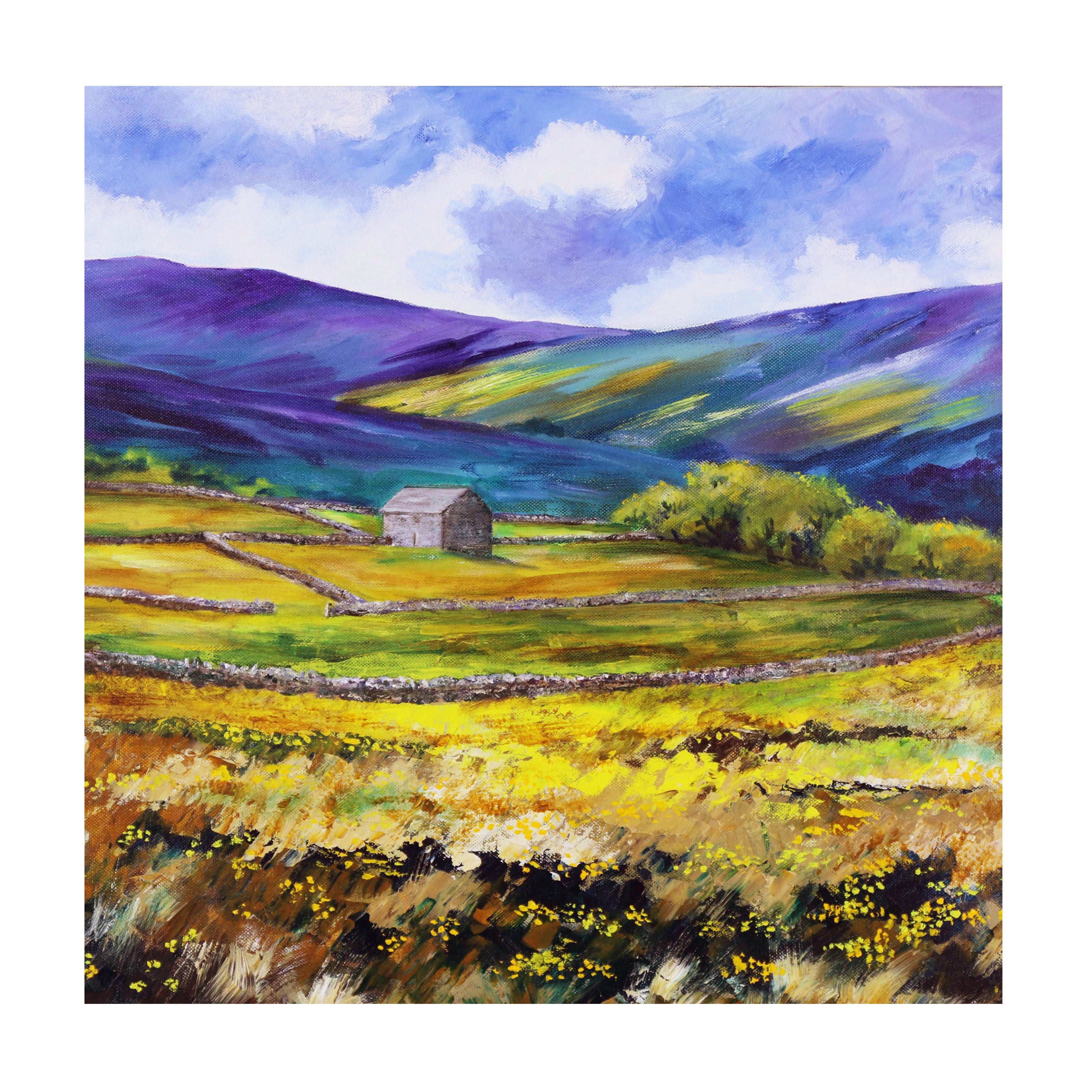 Barn in Buttercup Field Greetings Card