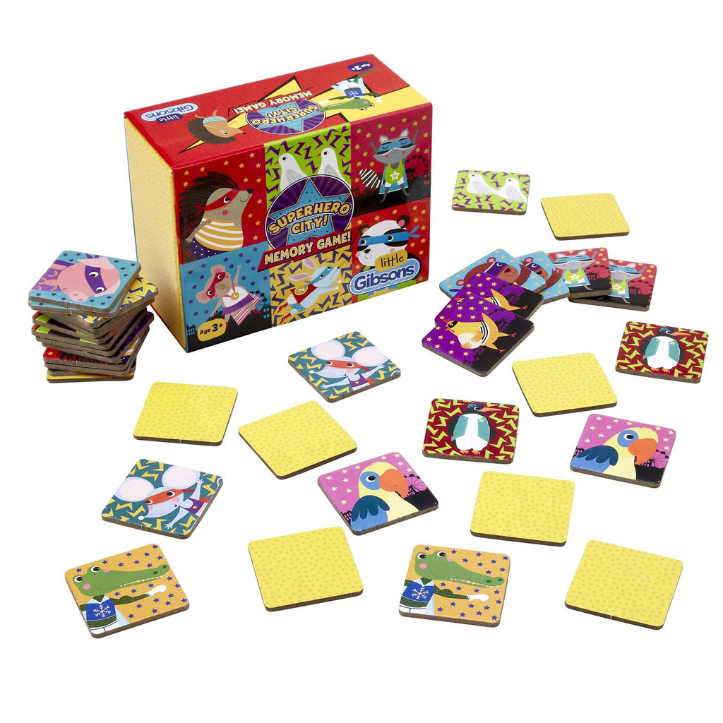 Superhero city kids matching memory game by gibsons