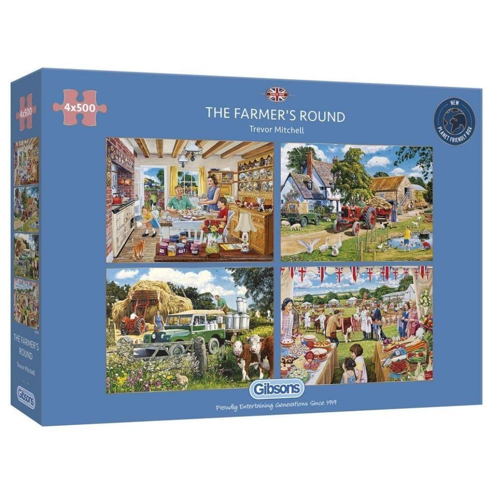 The Farmer's Round (4 in a box) 500 Piece Jigsaw Puzzles from Gibsons | Sustainably made using 100% Recycled Board 